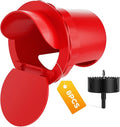 Chicken Feeder Port 8 Pack Poultry No Waste Port Kit with Stopper Lid, 1 Hole Saw, DIY Automatic Reusable Coop Feeders, Rain Proof Gravity Feeding Geese Duck Hens Rooster for Bucket Barrel Bin (Red)