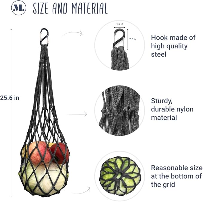 Chicken Vegetable String Bag, Poultry Fruit Holder Chicken Cabbage Feeder Treat Feeding Tool with Hook for Hens Chicken Coop Toy for Hen Goose Duck Large Birds (Black)