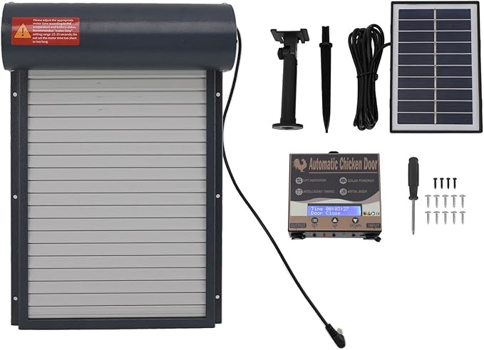 Grey Solar Powered Automatic Chicken Coop Door with Timer Control, Programmable LED Display Controller for Poultry Conservationion