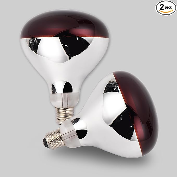 Incandescent R40 Reflector Infrared Lamp, Explosion Proof Red Glass, E26 Base, Red Heat Lamp Bulb 250W for Reptiles,Turtles, Pets, Calves and Lambs, Chicks and Light Therapy, 2 Pack (R40INR)