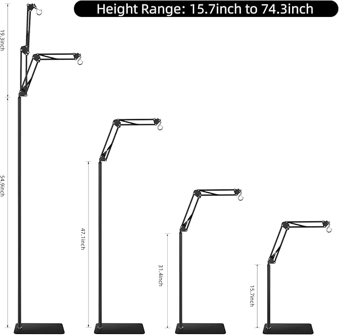 DXOPHIEX Heat Lamp Stand Reptile Light Stand with 360° Swing Arm, Height Adjustable (15.7 inch to 74.3 inch) Heat Lamp Holder for Bearded Dragon, Turtles, Snake and Lizard Terrarium