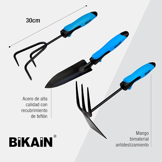 Gardening Kit - 3 Tools - Includes Wide Shovel, Lance+Fork and Cultivator - Ergonomic and Non-Slip Handles - Steel Tool