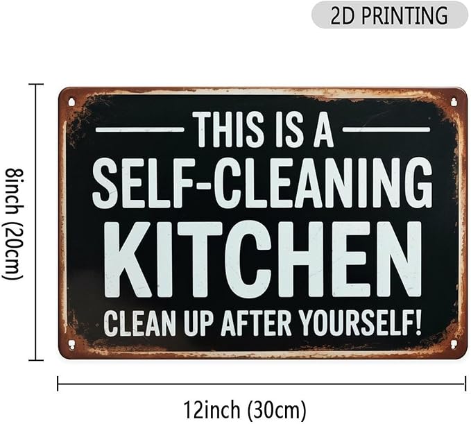 SelfCleaning Kitchen Tin Sign Vintage Funny Kitchen Rules Metal Sign Print Aesthetic for Garden Yard Bar Porch Home Bedroom Kitchen Wall Decor Gift 8 X 12 in