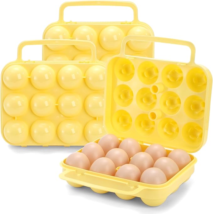 ZEAYEA 3 Pack Eggs Carrier with Handle, 36 Eggs Camping Egg Holder for Organize Eggs and Prevent Eggs from Cracking, Portable Egg Container for Travel, Outdoor Hiking, Picnic