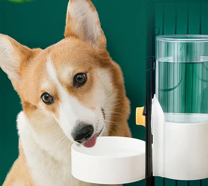 Kenond 40oz Hanging Automatic Rabbit Food Water Dispenser, Auto Gravity Dog Feeder and Waterer Set, Cage Cat Food Bowl Dog Feeding Station for Ferret and Kitten Bunny Chinchilla Hedgehog Puppy(White)
