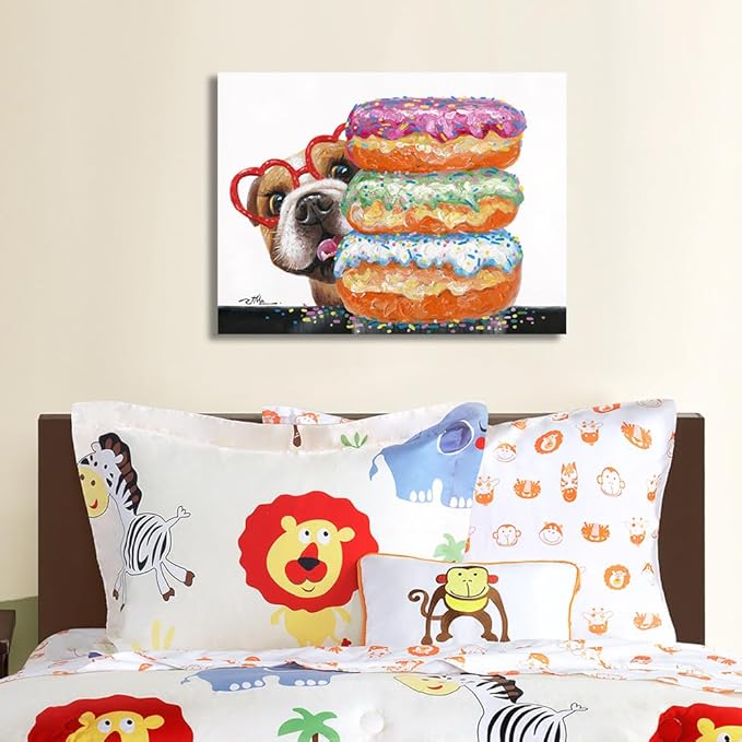 Yidepot Dog Kitchen Pictures Wall Decor - Cute Donut Animal Posters for Diningroom Dog Decorations 12"x16"