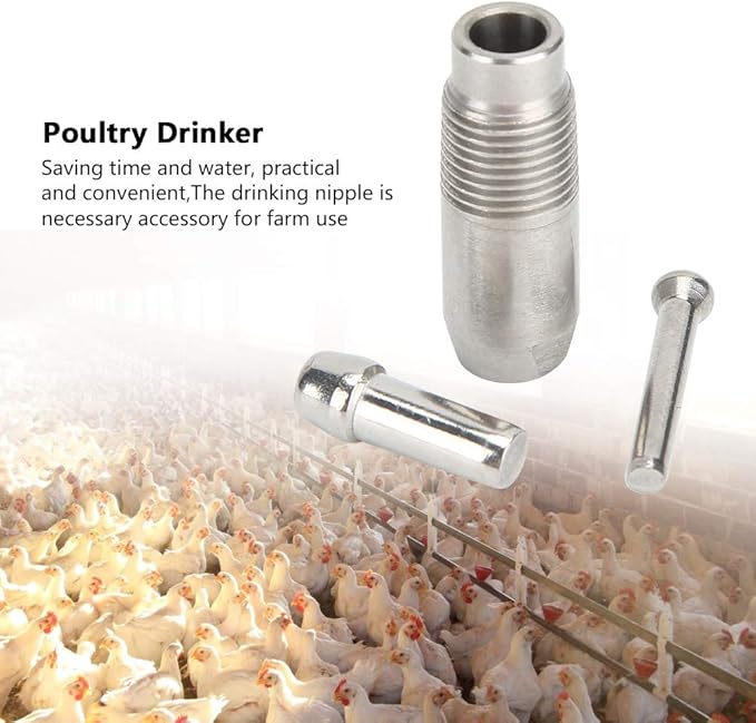 6Pcs Automatic Chicken Waterer Kit, Stainless Steel Poultry Drinking Nipple System for Ducks Chickens Farm Use Equipment