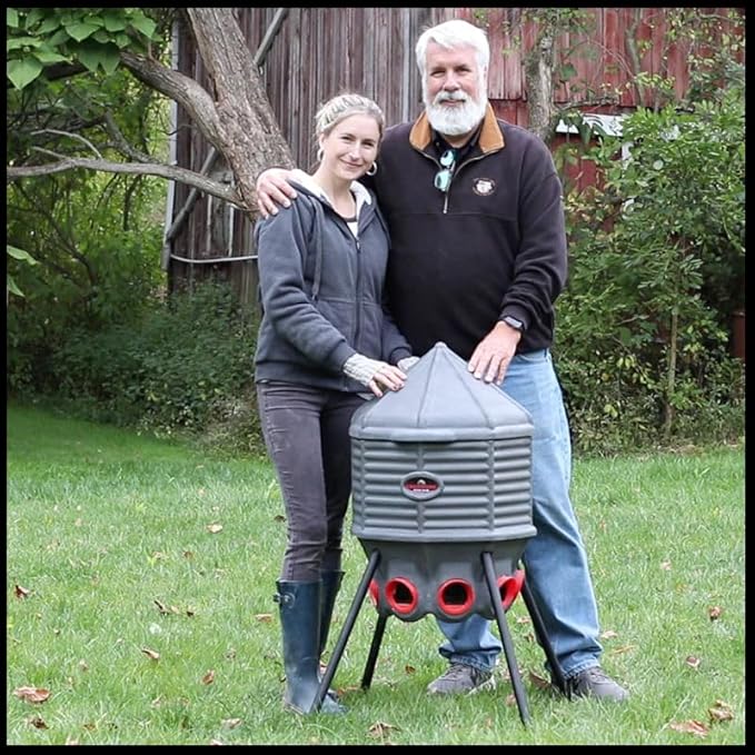 CoopWorx Poultry Feeder - 80 lb Capacity - Adjustable Height - UV Stable - Weather Resistant - 8 Feed Ports - Silo Shaped Design - Rust-Proof - Intended for Chickens/Ducks/Turkeys - Made in USA