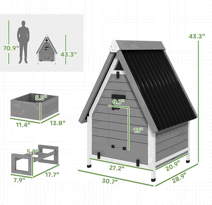 Pet-Friendly Backyard Chicken Coop, All-in-One Wooden Chicken House & Enclosed Run - Easy Access for Egg Collection & Cleaning, Perfect Starter Coop for Family Pets & Fresh Eggs