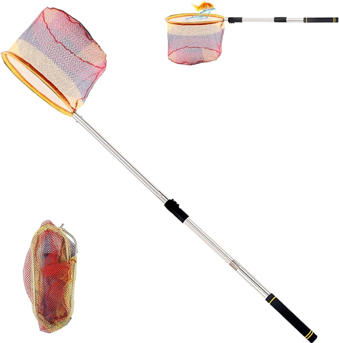 Fishing Landing Net, Fishing Net with Handle for Fishing with Splicing Extension Pole Handle Sturdy Stainless Steel Tubes Comfortable Sponge Handle, yellow