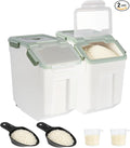 2 Pack Rice Container 25 lbs Large Bulk Flour Sugar Storage Holdhouse Plastic Grain Cereal Dry Goods Bin with Spoon and Measuring Cup for Kitchen Pantry Organization - Green