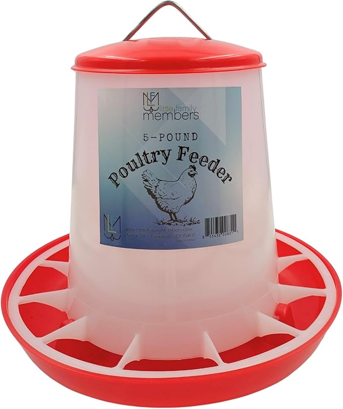 Large Chicken Feeder 5-Pound Capacity for All Poultry | Durable Feeding Container with Carrying Handle for Chickens, Ducks, Turkeys, Quail, Baby Chicks, Turkeys and More