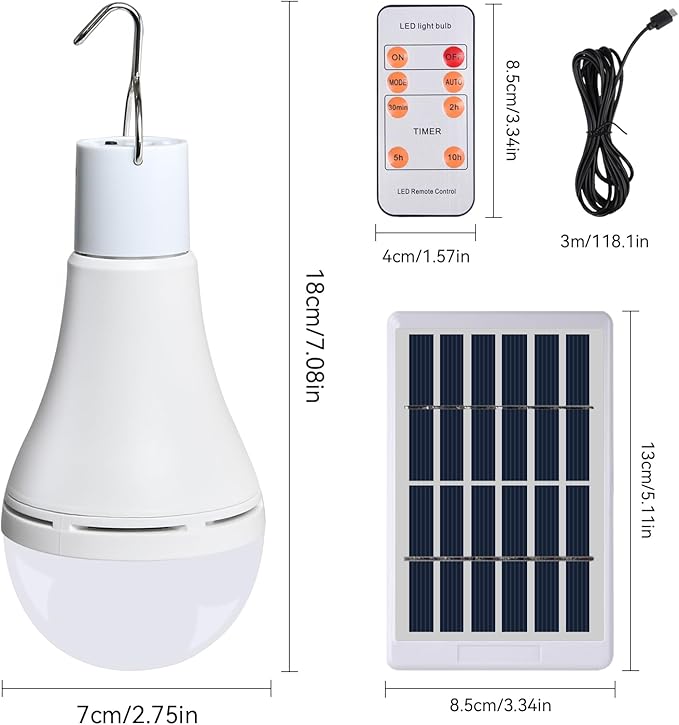 Chicken Coop Light with Timer, Rechargeable Solar Light Bulbs for Indoor Home, Chicken Coop, Outdoor Camping Lamps for Tent, LED Solar Lights for Shed Night, Emergency Power Outage, Outside