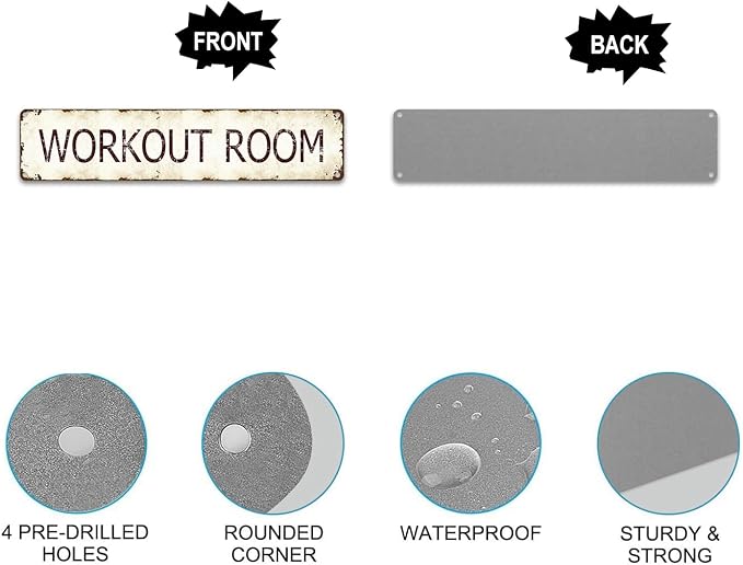 Retro Aluminum Gym Sign - Vintage Workout Room Metal Tin Wall Art 4x16 Inch, Durable Fitness Center Decor for Home Hotels Schools, Weatherproof Commercial Gym Signage with Rustic Finish
