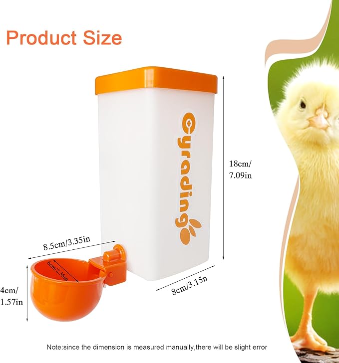 Automatic Waterer System Chick Drinker Cups 1L Hanging Automatic Fill Poultry Watering Cup Used for Cage (Orange, 1)
