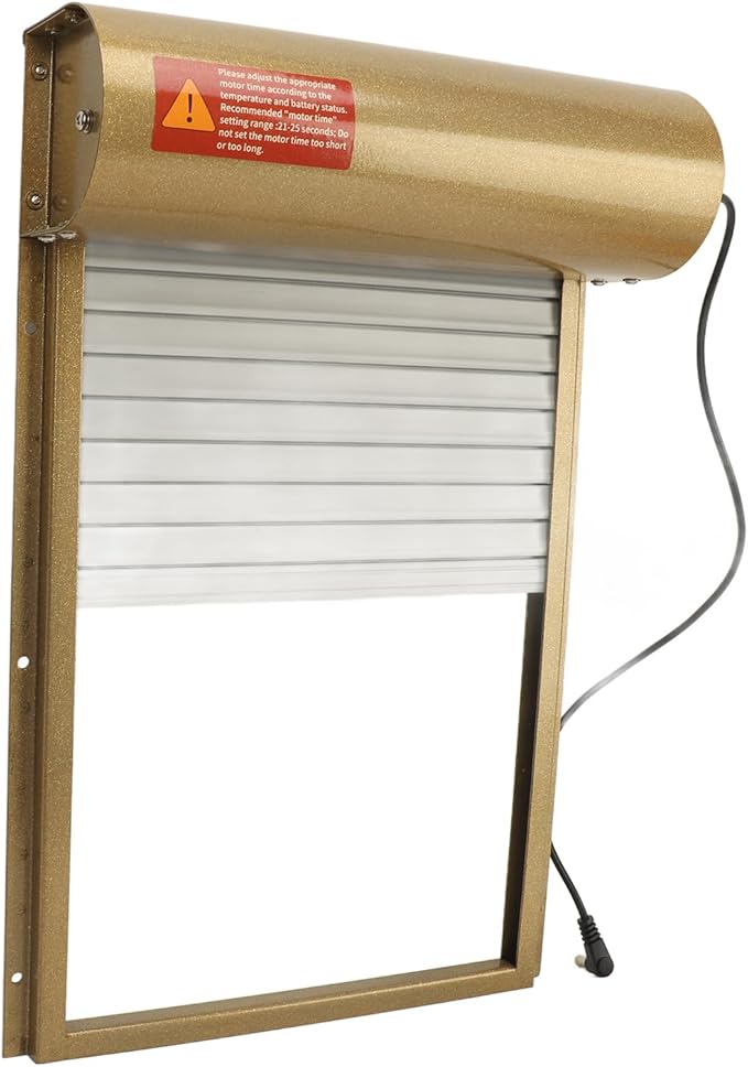 Acouto Automatic Chicken Coop Door Solar Powered Automatic Chicken Coop Door Opener with Timer for Duck Goose Farm Equipment Solar Automatic Chicken Coop Opener with Timer (Gold)