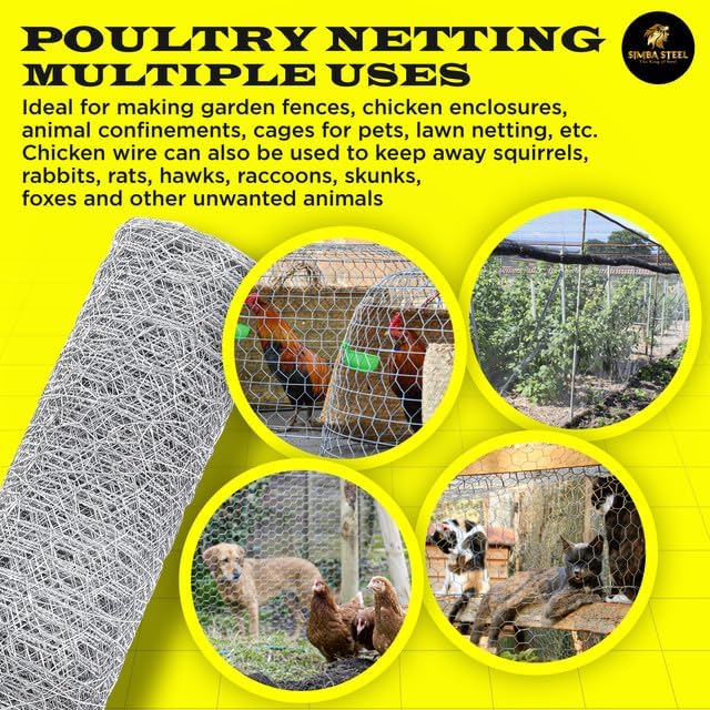 Chicken Wire 36 in x 150 FT x 2” Mesh x 20GA | Poultry Wire Netting | Hot Dipped Galvanised | Hexagonal Galvanized Mesh for Chicken Coop, Rabbit Cage, Fence Barrier PM36x150x2