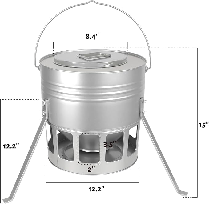 KOL Metal Chicken Feeder - 20lbs No Waste Chicken Feeder with 12 Ports, Powder Coated Rust-Proof Design & Smooth Edges for Safe Feeding (Silver)