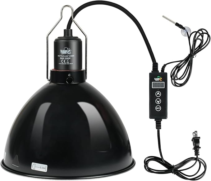 LUCKY HERP Reptile Light Fixture with Dimming Thermostat & Timer, Aluminum 8.5inch Dome Reptile Lamp Fixture, Heat Lamp Fixture for UVB Bulb Basking Heat Bulb