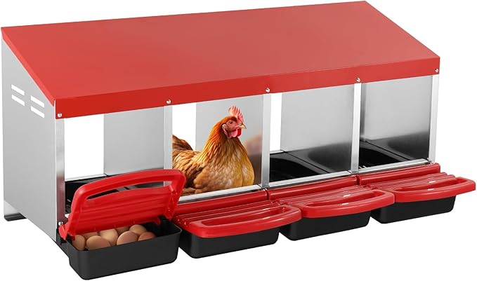 VEVOR Chicken Nest Box, 4-Compartment, 15 to 30 in Stable & Corrosion-Resistant Metal Nesting Boxes with Inclined Nesting Boxes, Bottom Holes & Resting Platform, Fit for Different Chicken Breeds