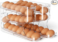 Sotfamily Clear Egg Holder for Fridge, Auto Rolling Egg Dispenser for Eggs 36 Count, FIFO Design, Space-Saving Egg Roller, Organizer, Container, Storage for Refrigerator & Kitchen Countertop(2 Packs)
