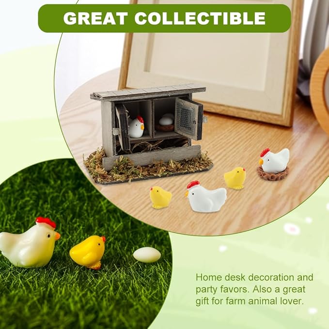 Miniature Chicken Coop Set - 13-Piece Farm Decor Kit with Hens, Chicks, Eggs & Nests for Fairy Gardens, DIY Mini Landscapes & Party Decor