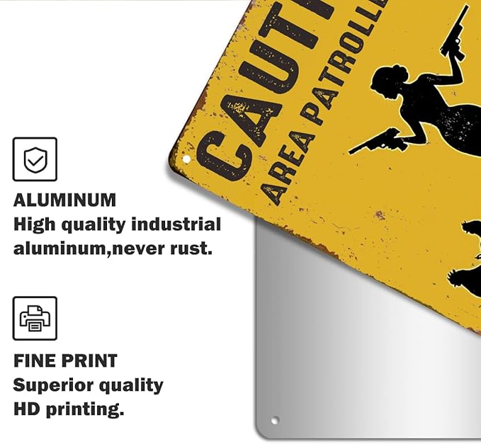 Funny Chicken Gifts for Women Farm Enthusiasts, Caution Area Patrolled By A Crazy Lady Aluminium Plate Signs, Humorous Chicken Decor for Farmhouse Coop Kitchen, Rustic Wall Art Decorations Metal Signs