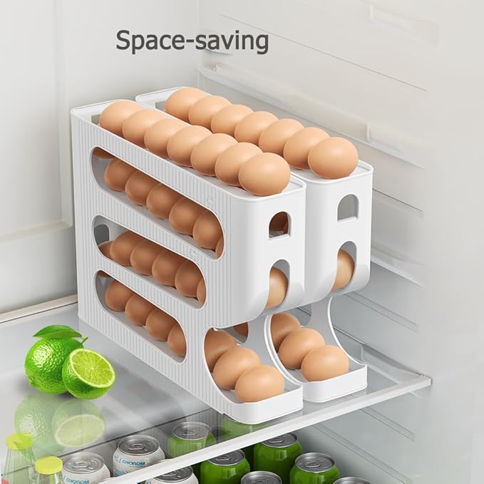 Sotfamily Egg Holder for Fridge, Automatic Rolling Egg Dispenser for Refrigerator, Countertop, Kitchen - Space-saving Egg Roller/Organizer/Storage/Container/Tray - 2 Packs for 56 Large Size Eggs
