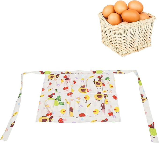 Eggs Collecting Protective Apron, Eggs Gathering Apron with Multiple Pockets, Cotton Twill Egg Holding Apron for Chicken Duck Goose Quail Eggs, Farm and Kitchen Use (Medium: Approx. 17.6x16.2x10cm /