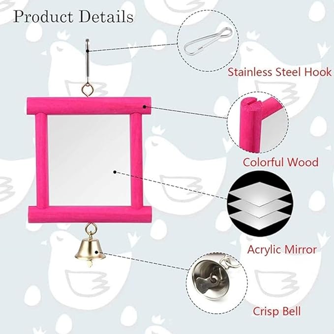 Chicken Mirror Swing - Chicken Toy Mirror |Chicken Mirror Beak Grinding Enrichment, Chicken Coop Mirror Swing, Coop Enrichment Mirror Pecking Toy, Safe Roosters Poultry Entertainment Accessories for Y