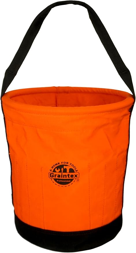 Graintex Tapered Canvas Bucket 12"x10"x15", Utility Tool Bucket 16 Inside Pockets, Reinforced Base & Carry Handle, Ripstop Canvas, Multi-Purpose Bag for Jobsite & Home Use for Tool Storage Solutions