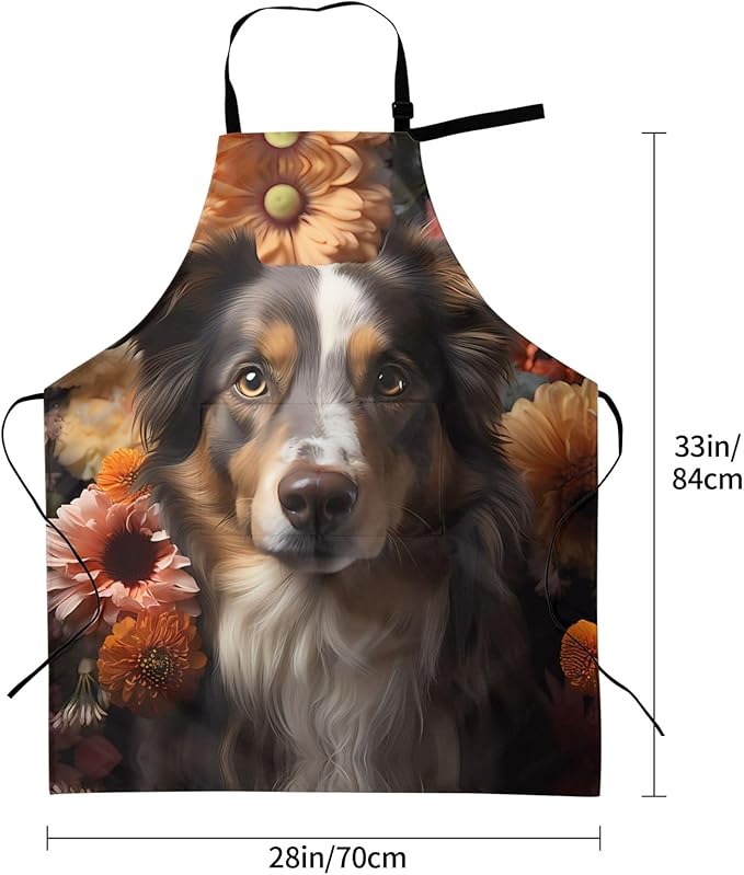 Dogs and Roses Heavy Duty Waterproof Apron with Pockets for AdultsResistant Grilling, Gardening, Painting