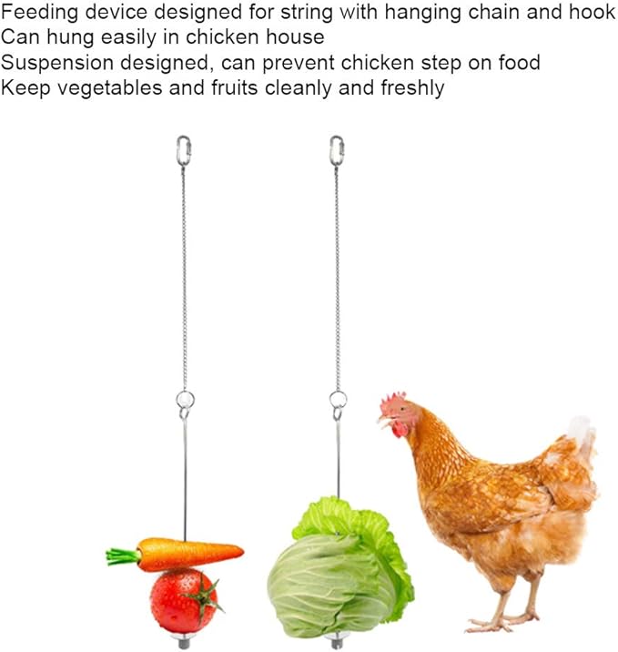 FILFEEL Chicken Feeder, 60cm Chicken Accessories Hanging Feeder with Stainless Steel Hanging Chain Hook for Hens Large Birds Pet