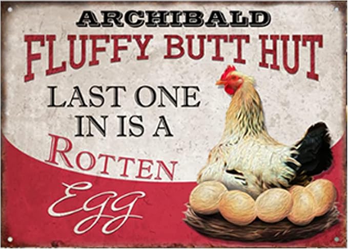 Personalized Fluffy Butt Hut Chicken Coop Sign, Custom Farmhouse Metal Sign with Spoiled Hens Wall Art, Funny Backyard Chicken Decor for Coop, Barn, Farm, Rustic Vintage Style DS5