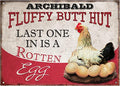 Personalized Fluffy Butt Hut Chicken Coop Sign, Custom Farmhouse Metal Sign with Spoiled Hens Wall Art, Funny Backyard Chicken Decor for Coop, Barn, Farm, Rustic Vintage Style DS5