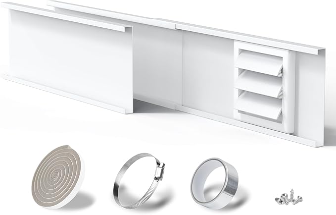 Flamorrow Dryer Vent Window Kit, 4" Window Vent Kit with Air Vent Cover, Adjustable Window Dryer Vent Panels with Insulation Foam Seal Strip & Aluminum Seal Tape, Hose Clamp