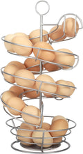 QUTREY Silver Metal Egg Holder Countertop, Spiral Design Egg Skelter Dispenser Rack with Egg Storage Basket for Kitchen