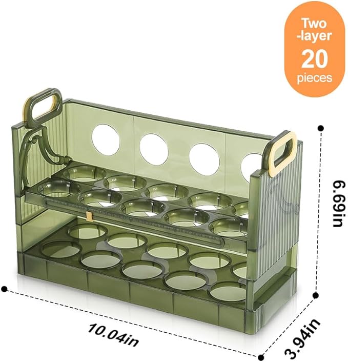 Two-layer Flip-up Egg Storage Container Holder for Refrigerator. 20-Egg Organizer Box with New Space-Saving Design. BPA-free.