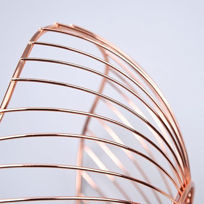 IBWell High Style Curved-Edge Modern Creative Stylish Single Tier Dish,Metal Iron Wire Fruit Vegetables Bread Decorative Stand Serving Bowls Basket Holder (Rose Gold-Twill)