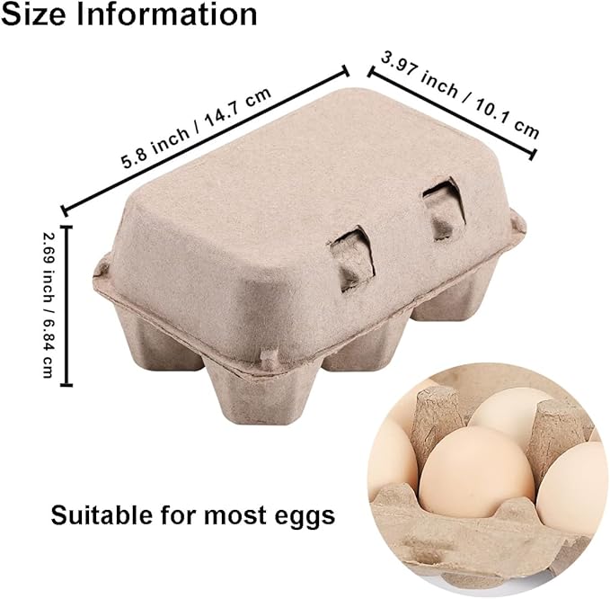 20 Pack Paper Egg Cartons for Chicken Eggs, Half Dozen Egg Storage Trays Bulk, 6 Count Egg Storage Containers Holder for Family Farm Market Fridge Storing Chicken Duck Eggs