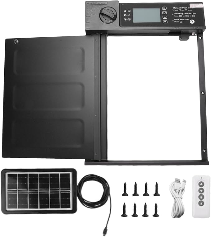 fosa Automatic Chicken Coop Door Solar Powered with Timer, Light Sensor, Remote Control, 2000mAh Battery, Anti Pinch Design, USB Charging, Wide Chicken House Door