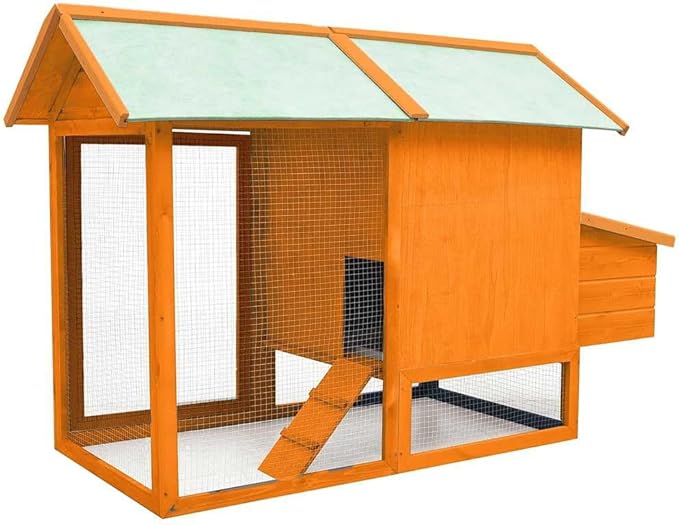 Brown Large Chicken Coop 61 x 67 x 43.3 in Solid Pine Fir Wood Weatherproof Outdoor Hen House with Non-Slip Ramp for Backyard Poultry