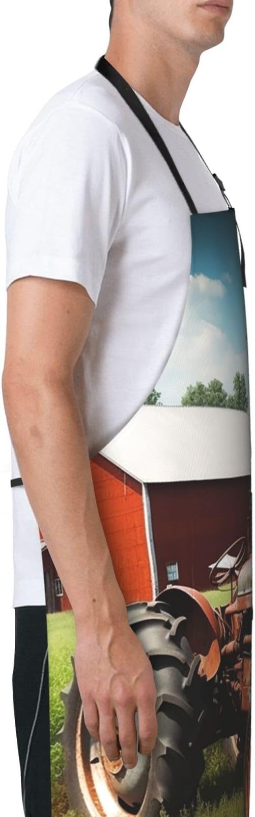 Adjustable Apron with 2 Pocket Apron for Women Men Company Farm Tractor Bib Chef Aprons for Cooking