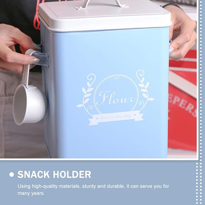 Iron Rice Bucket and Bread Storage Box, Galvanized Metal Kitchen Organizing Container, Blue Multi-function Grain and Snack Storage Bin for Home Use