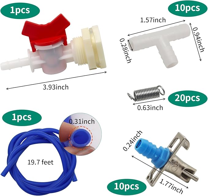Automatic Rabbit Watering System Kit Include 10 Nipple Drinker Feeders,ID 5/16'' Hose,Barb Valve Fitting to G 1/2'' Thread Connector,Rodent Poultry Watering System Bucket Connector