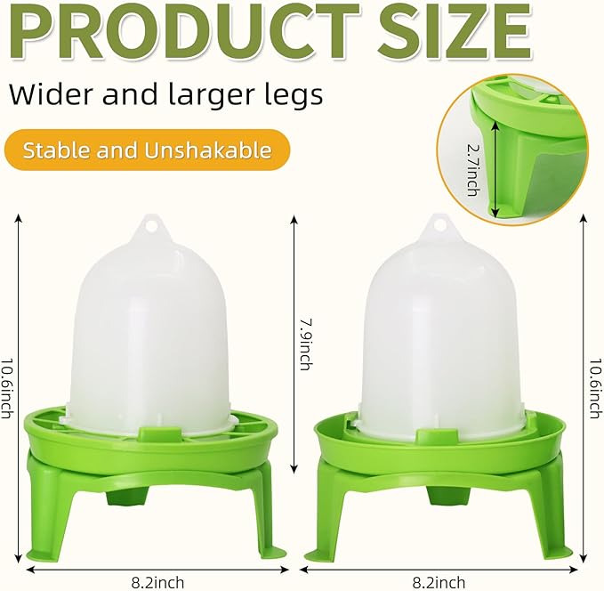 Chicken Feeder and Waterer Set,1.5L Chick Waterer and 1.5kg Chick Feeder with 3 Adjustable High-Legged Chassis, Baby Chick Starter Kit for Ducks/Quail