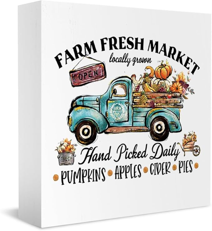 Fall Decorations for Home Farmhouse Office Bedroom Kitchen, Pumpkins Truck Decor, Fall Sign, Autumn Decor Wood 2401