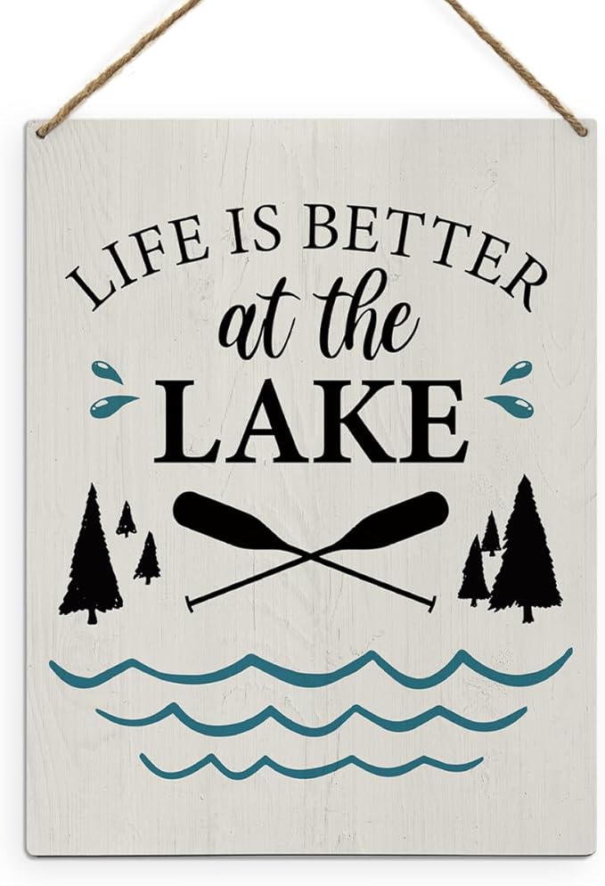 Summer Lake House Decor - Lake House Decor for The Home, Lake Wooden Sign Hanging Decor for LakeHouse Porch Front Door Decor, Life Is Better At The Lake Sign, 8x10 Inch