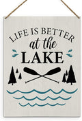 Summer Lake House Decor - Lake House Decor for The Home, Lake Wooden Sign Hanging Decor for LakeHouse Porch Front Door Decor, Life Is Better At The Lake Sign, 8x10 Inch