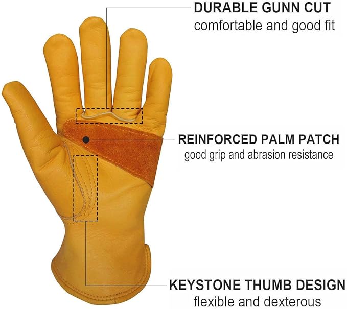 Leather Work Gloves for Gardening/Cutting/Construction/Motorcycle/Farm, Men & Women, Cowhide Work Gloves (X-Small)
